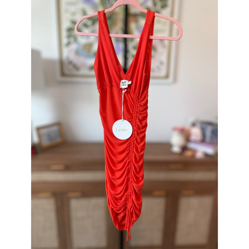 New Princess Polly Avari Ruched Orange Mini Dress Size US 4